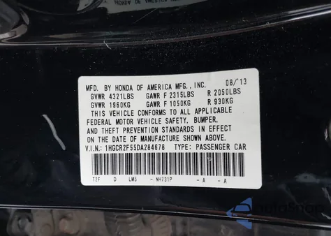 2013 Honda Accord Sport z USA, uszkodzony, nr VIN 1HGCR2F55DA284678